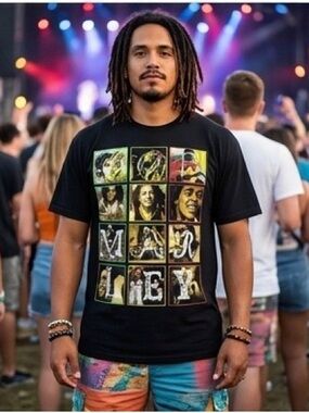 Marley Short Sleeve Graphic Tee with Multicolor Portrait Grid